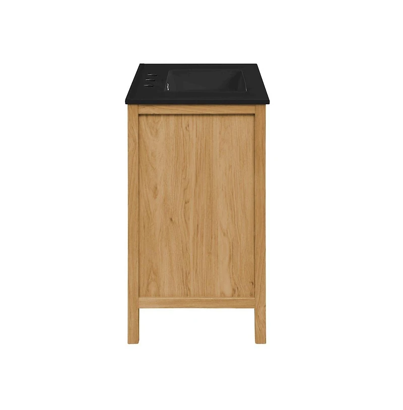 Swiss Madison 36" Freestanding Bathroom Vanity in Golden Oak, Black 3-Hole Widespread Sink Top