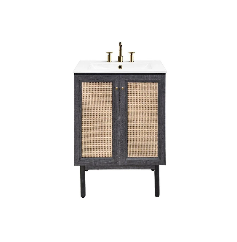 Swiss Madison 24" Freestanding Bathroom Vanity in Black Oak with 3-Hole Centerset Sink Top