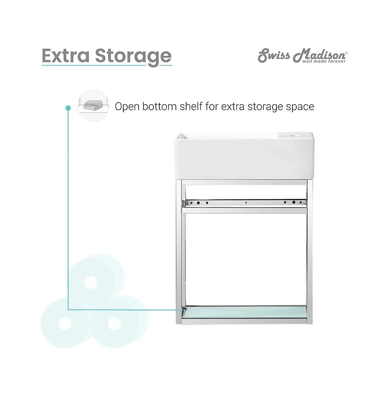 Pierre 19.5 Single, Open Shelf, Chrome Metal Frame Bathroom Vanity