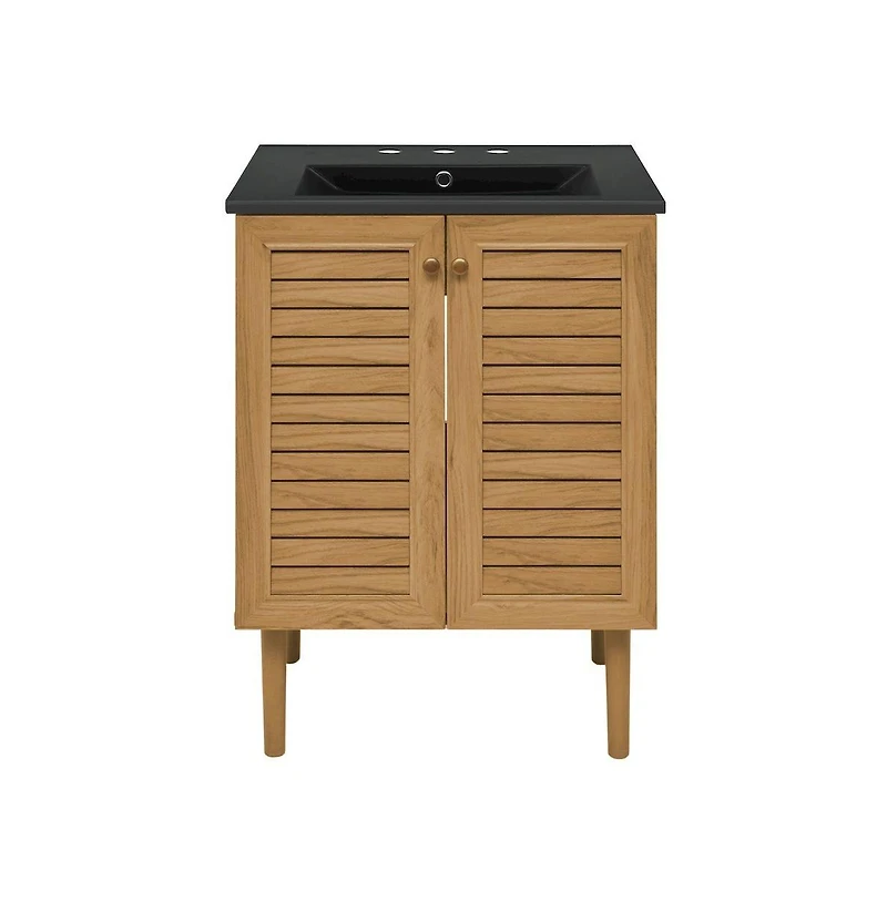 Swiss Madison 24" Freestanding Bathroom Vanity in Golden Oak, Black 3-Hole Centerset Sink Top