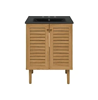 Swiss Madison 24" Freestanding Bathroom Vanity in Golden Oak, Black 3-Hole Centerset Sink Top
