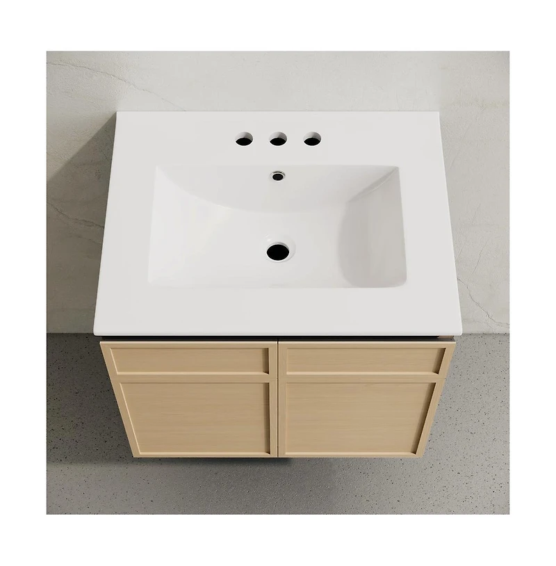 Swiss Madison 24" Wall-Mounted Bathroom Vanity in Natural Oak with 3-Hole Centerset Sink Top