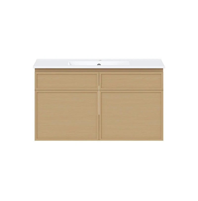 Swiss Madison St. Tropez 36" Wall-Mounted Bathroom Vanity in Natural Oak with Sink Top