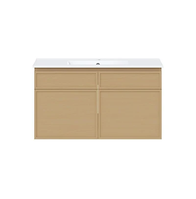 Swiss Madison St. Tropez 36" Wall-Mounted Bathroom Vanity in Natural Oak with Sink Top