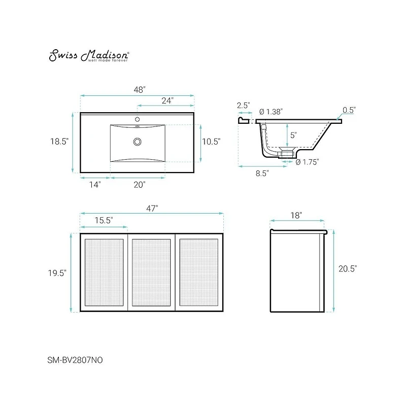 Swiss Madison Classe 48" Wall-Mounted Bathroom Vanity in Natural Oak