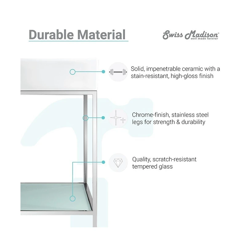 Swiss Madison Pierre 40 Single, Freestanding, Open Shelf, Chrome Metal Frame Bathroom Vanity