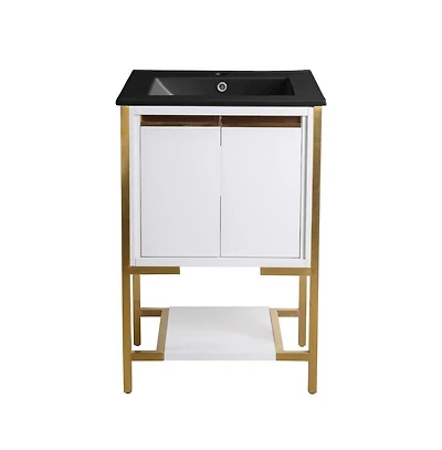 Swiss Madison Marseille 24 in. White Bathroom Vanity With Black Ceramic Sink Top