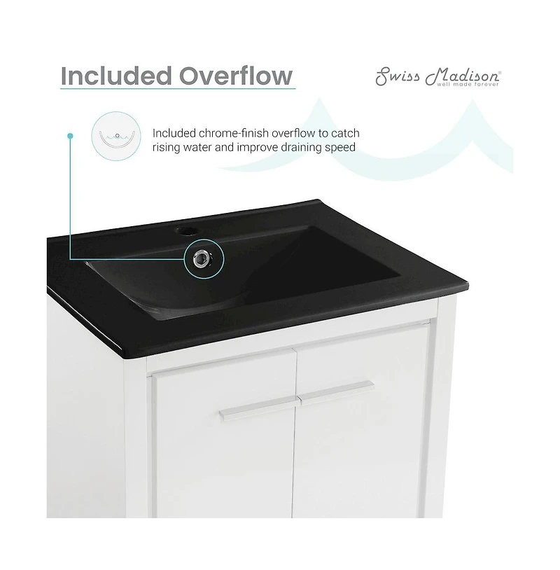 Virage 24 in. White Bathroom Vanity With Black Ceramic Sink Top