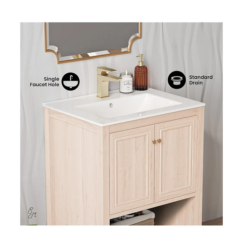 Swiss Madison Chateau 24" Freestanding Bathroom Vanity in White Oak with Sink Top