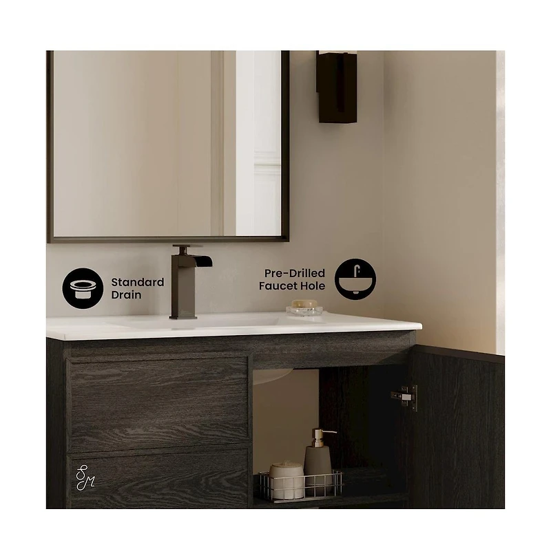 Swiss Madison St. Tropez 36" Freestanding Bathroom Vanity in Black Oak with Sink Top