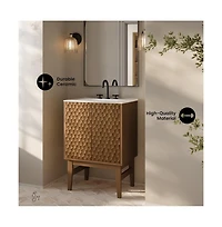 24" Freestanding Bathroom Vanity in Brown Oak with 3-Hole Centerset Sink Top