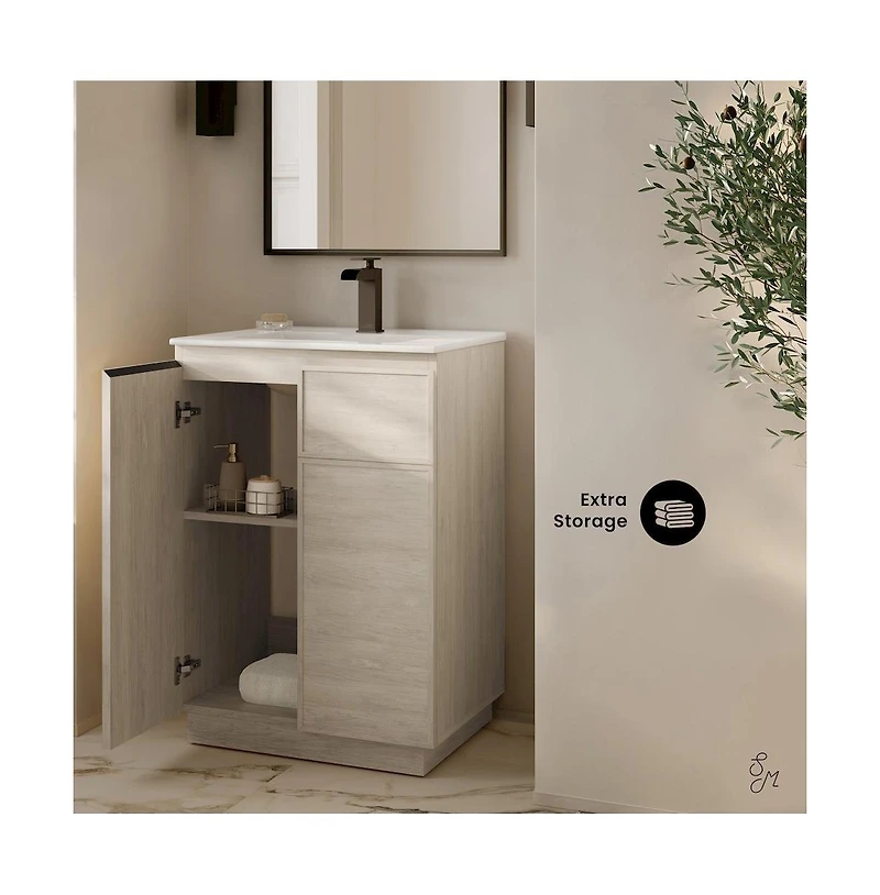 Swiss Madison St. Tropez 24" Freestanding Bathroom Vanity in White Oak with Sink Top