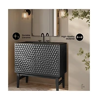 Swiss Madison 36" Freestanding Bathroom Vanity in Black Oak, Black 3-Hole Widespread Sink Top