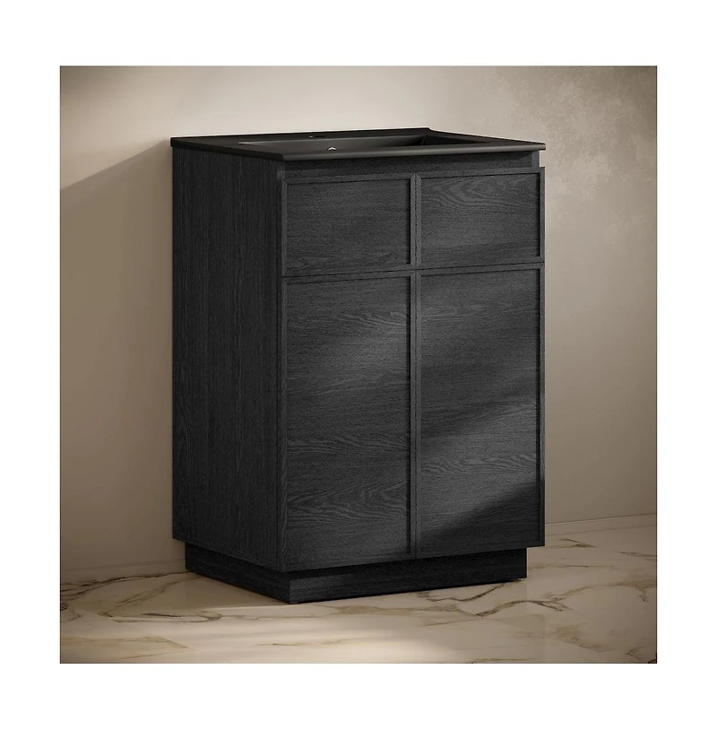 Swiss Madison St. Tropez 24" Freestanding Bathroom Vanity in Black Oak with Black Sink Top