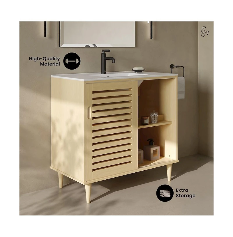 Swiss Madison Delice 36" Freestanding Bathroom Vanity in Natural Oak with Sink Top