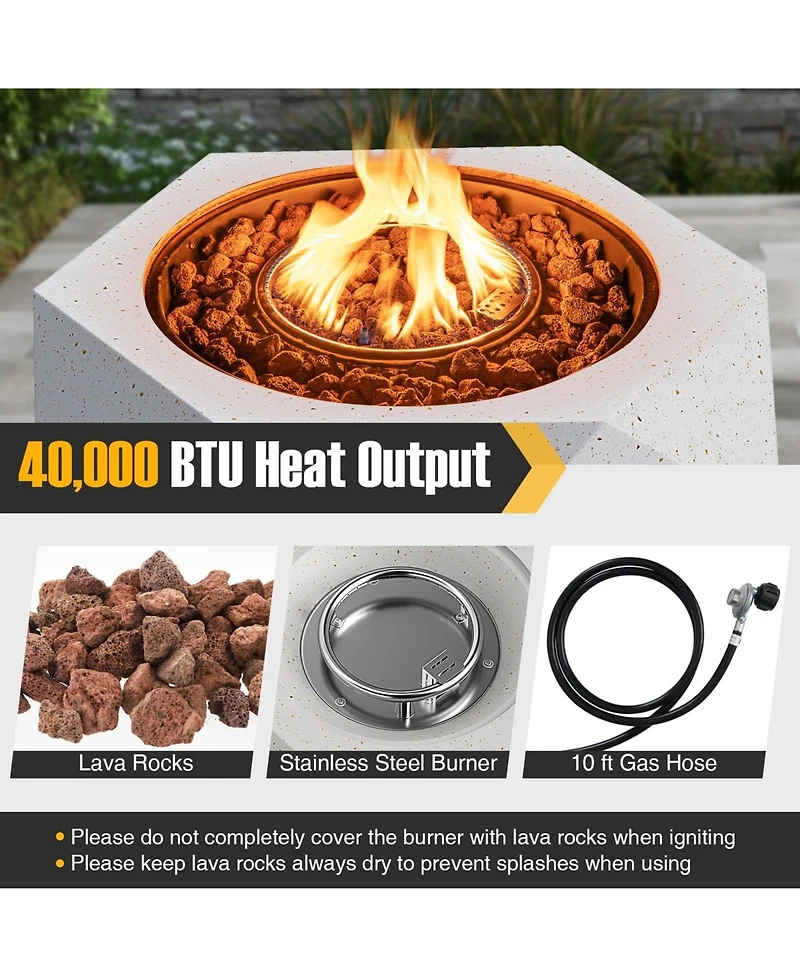 40000 Btu 28 Inch Hexagon Terrazzo Propane Fire Pit Table with Stainless Steel Burner