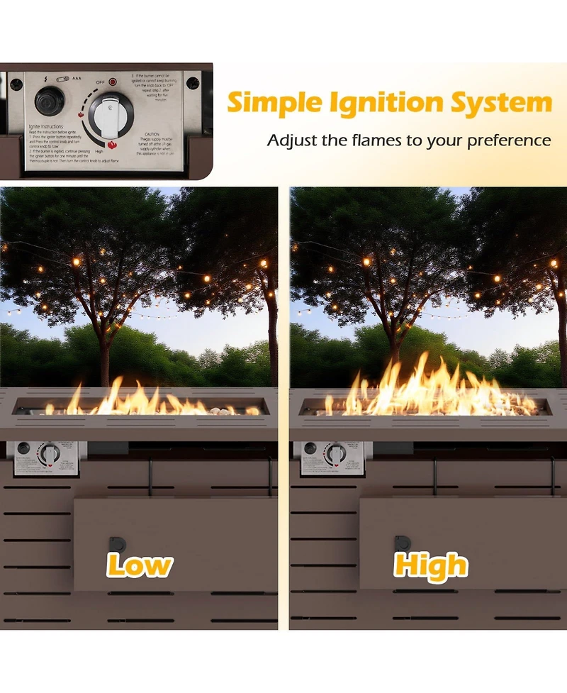 Mecale 40 Inch Outdoor Propane Fire Pit Rectangle Gas Fire Table with Lava Rocks