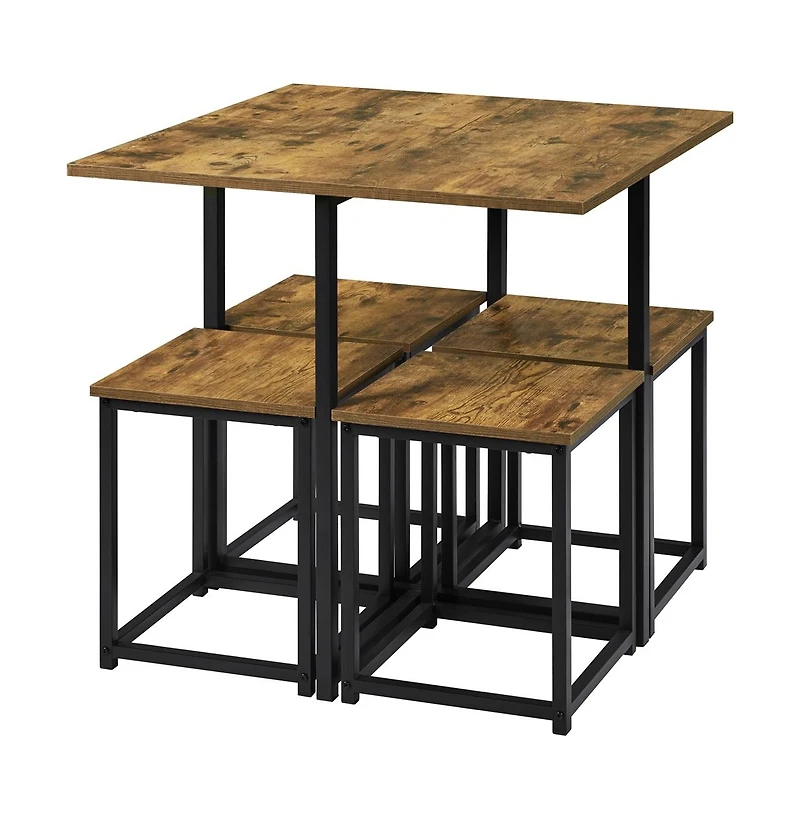 Industrial Dining Room Furniture Set with 1 Square Table and 4 Stools Drift Brown