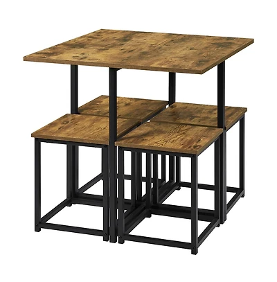 Industrial Dining Room Furniture Set with 1 Square Table and 4 Stools Drift Brown