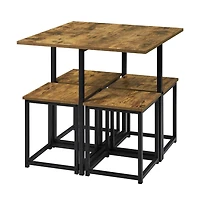Industrial Dining Room Furniture Set with 1 Square Table and 4 Stools Drift Brown