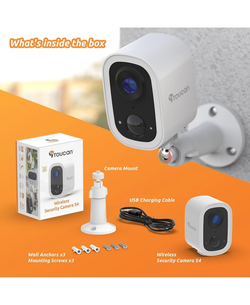 Toucan Wireless Security Camera S4 3-Pack No Subscription Required