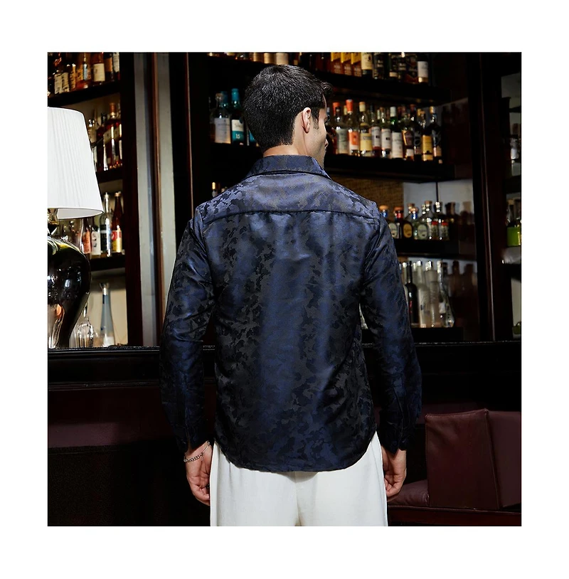 Campus Sutra Men's Navy Blue Abstract-Woven Shirt