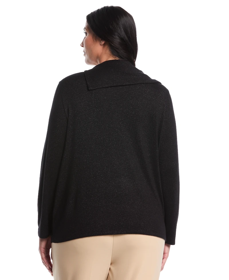 Rafaella Women's Plus Split Collar Long Sleeve Top