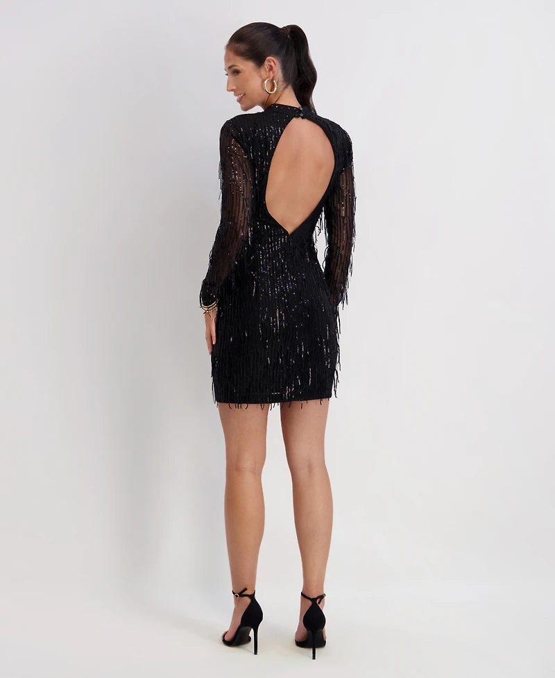 Siena Women's Sequined Long-Sleeve Mesh Dress