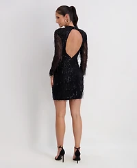 Siena Women's Sequined Long-Sleeve Mesh Dress