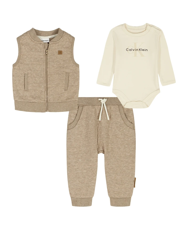 Calvin Klein Baby Boys Vest, Bodysuit and Joggers, 3-Piece Set