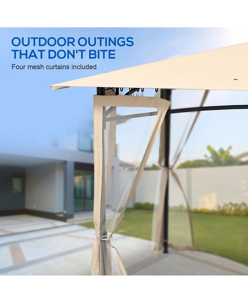 Outsunny 10' x 12' Patio Gazebo with Netting and 2 Tier Roof, Gray