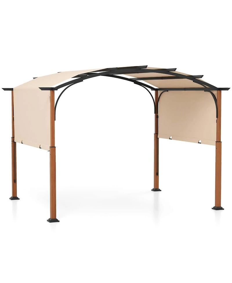 10 x 12 Ft Outdoor Retractable Pergola with Retractable Canopy Wood Looking Posts