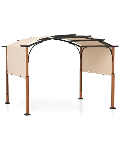 10 x 12 Ft Outdoor Retractable Pergola with Retractable Canopy Wood Looking Posts