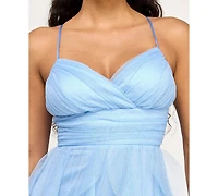 pear culture Juniors' Glitter-Mesh Petal Fit & Flare Dress