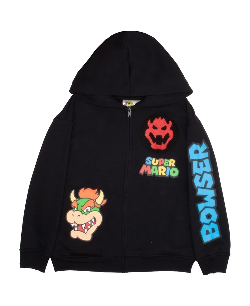 Mario Big Boys Super Bros Bowser 2-Piece Zip-Up Hoodie and Shorts Bundle Set