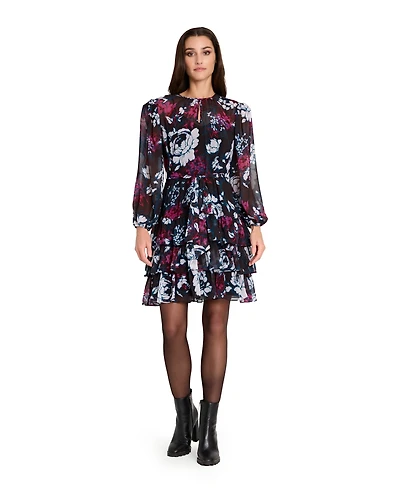 Tahari Asl Women's Belted Boucle Long-Sleeve Dress