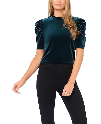 CeCe Women's Velvet Ruffle Mock Neck Top
