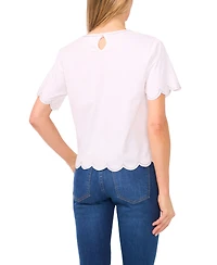 CeCe Women's Rhinestone Scalloped Knit Top