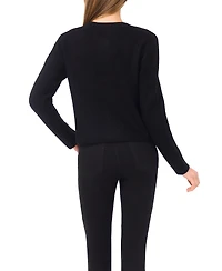 CeCe Women's Crewneck Rhinestone Heart Pocket Cardigan