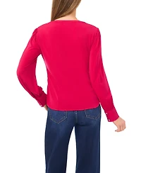 CeCe Women's V-Neck Long-Sleeve Shirred Knit Top