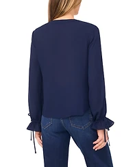 CeCe Women's V-Neck Button Down Lace Flounce Trim Top