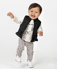 Rare Editions Baby Girls 3-Piece Quilted Hearts Puffer Vest, Top and Leggings Set
