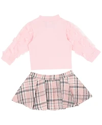 Rare Editions Baby Girls 2-Piece 3D Butterfly Long-Sleeve Top and Plaid Skirt Set