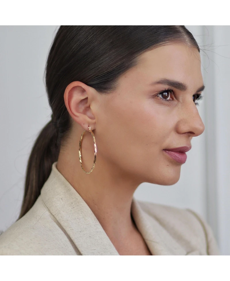 Bling Jewelry Set of 2 Rope Cable Hoop Earrings in Gold Plated Brass - 2 Inch & 2.25 Inch