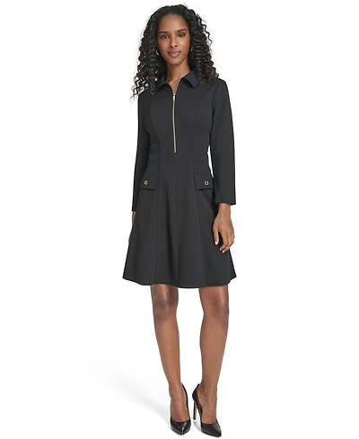 Tommy Hilfiger Women's Zip-Front Fit and Flare Dress
