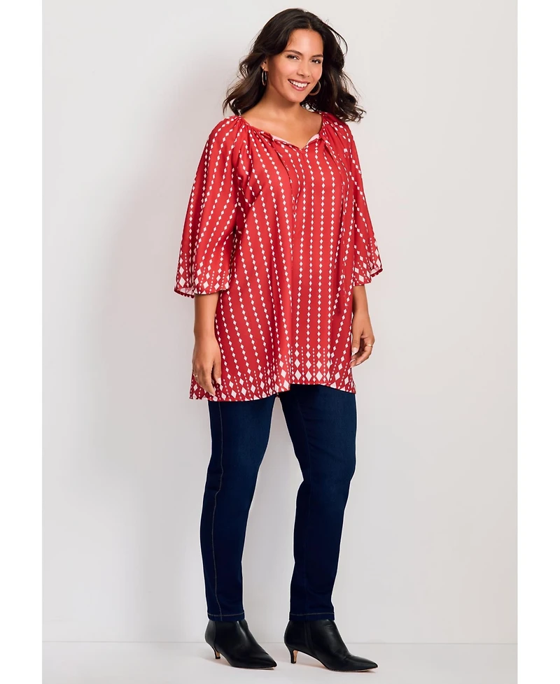 Avenue Women's Bell Sleeve Keyhole Tie Blouse