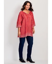 Avenue Women's Bell Sleeve Keyhole Tie Blouse