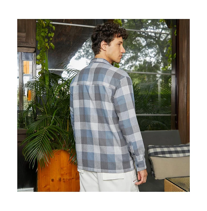 Campus Sutra Men's Icy Blue & Ash Grey Checkered Utility Shacket