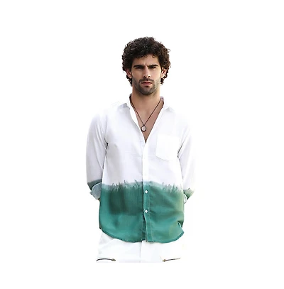 Campus Sutra Men's Emerald Green Ombre-Plunge Regular Shirt