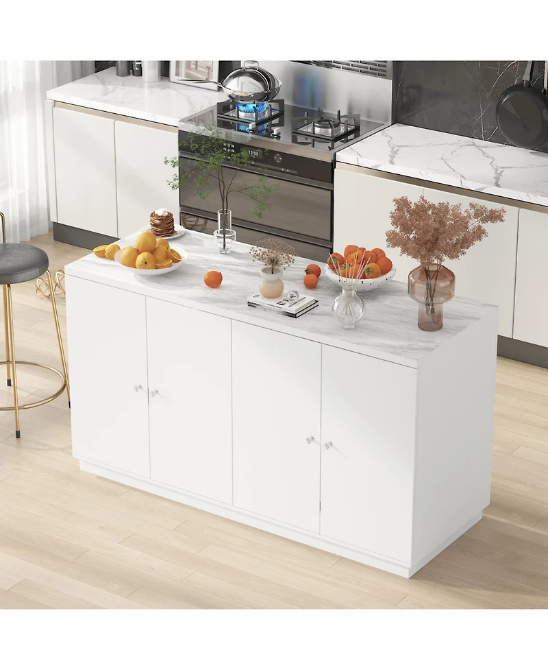 Kitchen island with 4 drawers, movable tabletop, kitchen island storage table with dining table, coffee station and microwave rack for home, dining ro